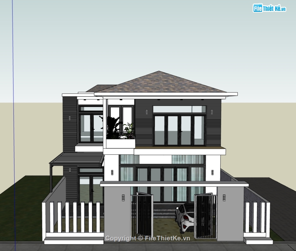 Thiết kế biệt thự,biệt thự hiện đại,biệt thự sketchup,file sketchup biệt thự 2 tầng