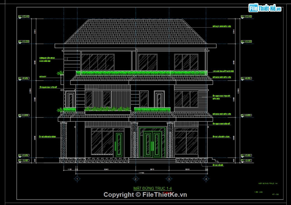 Thiết kế biệt thự,biệt thự 3 tầng,bản vẽ biệt thự 3 tầng,file cad biệt thự 3 tầng