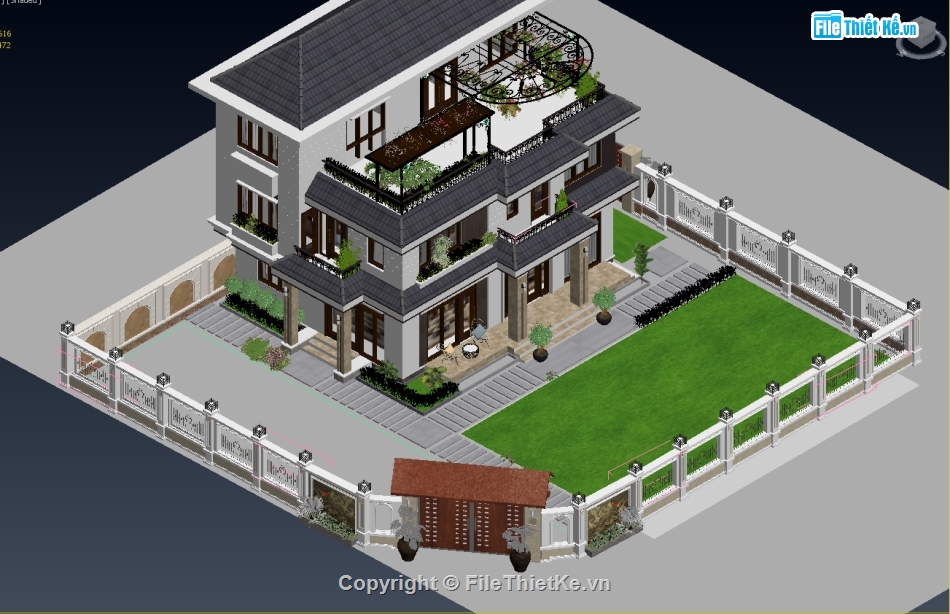 Thiết kế biệt thự,biệt thự 3 tầng,bản vẽ biệt thự 3 tầng,file cad biệt thự 3 tầng