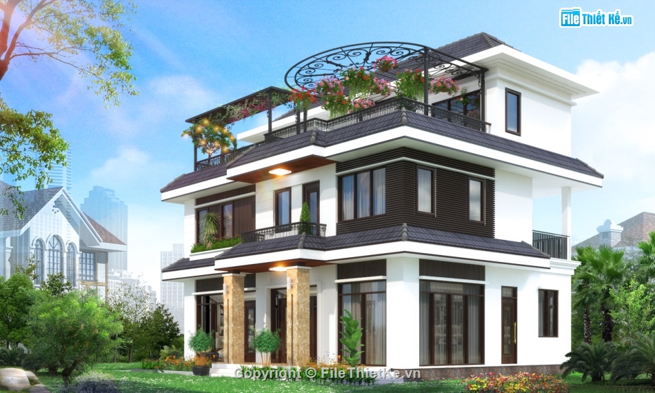 Thiết kế biệt thự,biệt thự 3 tầng,bản vẽ biệt thự 3 tầng,file cad biệt thự 3 tầng