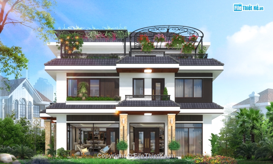Thiết kế biệt thự,biệt thự 3 tầng,bản vẽ biệt thự 3 tầng,file cad biệt thự 3 tầng