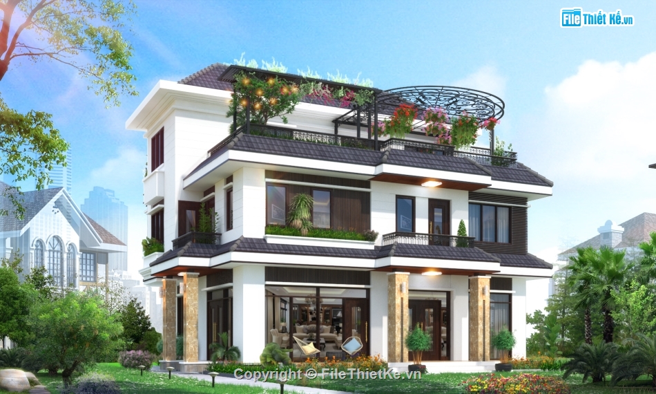 Thiết kế biệt thự,biệt thự 3 tầng,bản vẽ biệt thự 3 tầng,file cad biệt thự 3 tầng