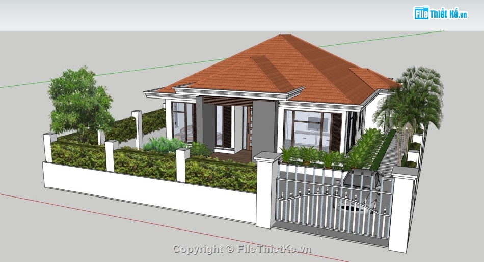 Thiết kế biệt thự 1 tầng,sketchup biệt thự 1 tầng,phối cảnh biệt thự 1tầng,model su biệt thự 1 tầng