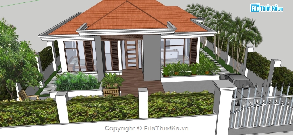 Thiết kế biệt thự 1 tầng,sketchup biệt thự 1 tầng,phối cảnh biệt thự 1tầng,model su biệt thự 1 tầng