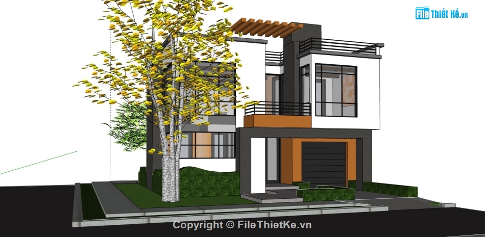 Thiết kế biệt thự,biệt thự phố,file sketchup biệt thự,biệt thự 2 tầng