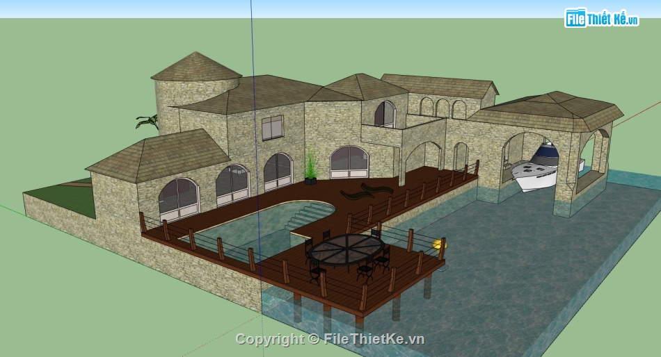 biệt thự villa,biệt thự hồ bơi,sketchup biệt thự hồ bơi