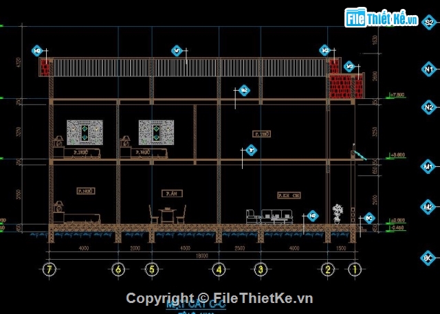 bản vẽ 3 tầng,bản vẽ thiết kế,Nhà dân 2.5 tầng,nhà kích thước 8 x 18m