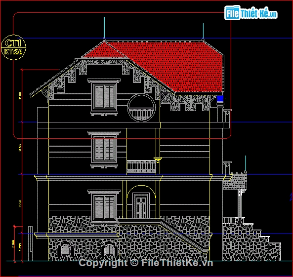 kiến trúc 3 tầng,nhà 3 tầng mái ngói,biệt thự 3 tầng đẹp