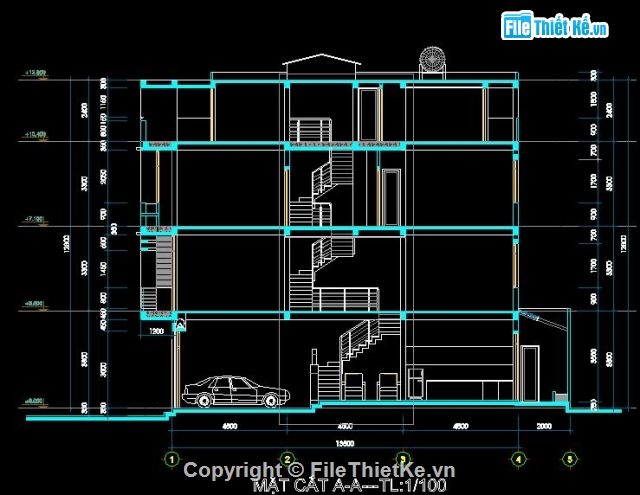 Thiết kế nhà phố,Mẫu nhà phố,mẫu nhà phố 3.5 tầng,nhà kích thước 4 x 18.5m