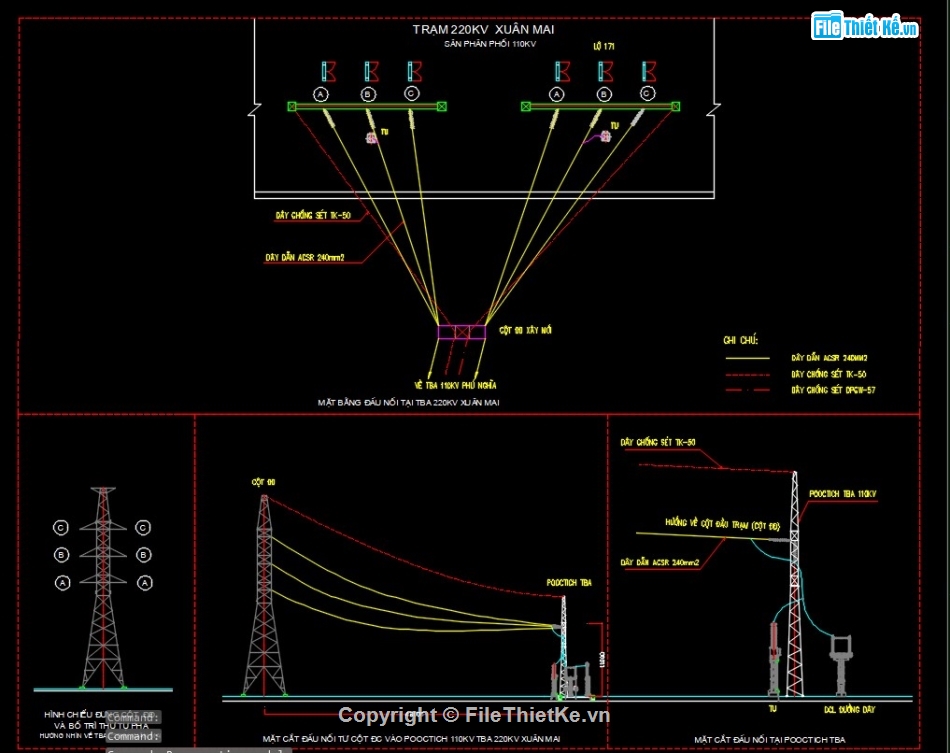 bản vẽ thiết kế đường dây 110kV,bản vẽ CAD đường dây 110kV,bản vẽ đường dây 110V