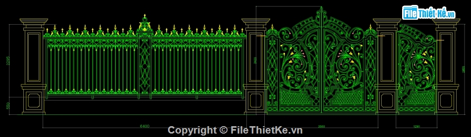 Cổng biệt thự 2 cánh,File cad cổng biệt thự,Autocad cổng cnc đẹp,Mẫu cổng cnc đẹp,File cad cổng cnc đẹp