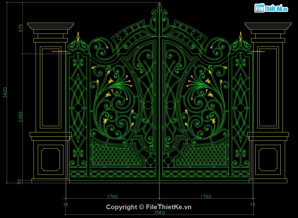 Cổng biệt thự 2 cánh,File cad cổng biệt thự,Autocad cổng cnc đẹp,Mẫu cổng cnc đẹp,File cad cổng cnc đẹp