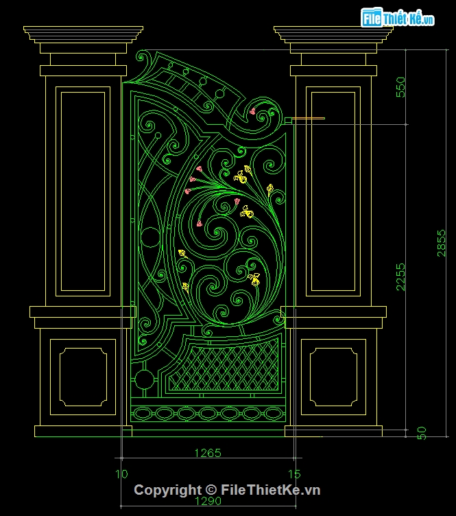 Cổng biệt thự 2 cánh,File cad cổng biệt thự,Autocad cổng cnc đẹp,Mẫu cổng cnc đẹp,File cad cổng cnc đẹp