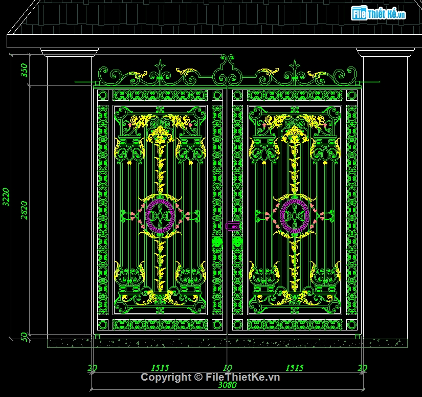 bản vẽ thiết kế cửa cổng,File cad cổng cnc,Autocad cổng cnc đẹp,Mẫu cổng cnc đẹp,Cổng biệt thự 2 cánh cnc