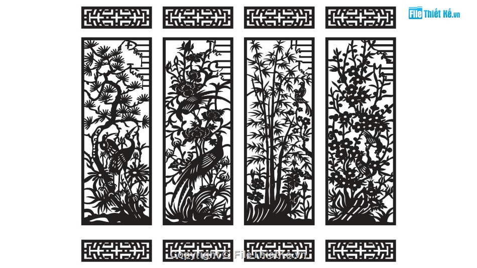 cổng 4 cánh cnc,tùng cúc trúc mai cnc,cổng cnc