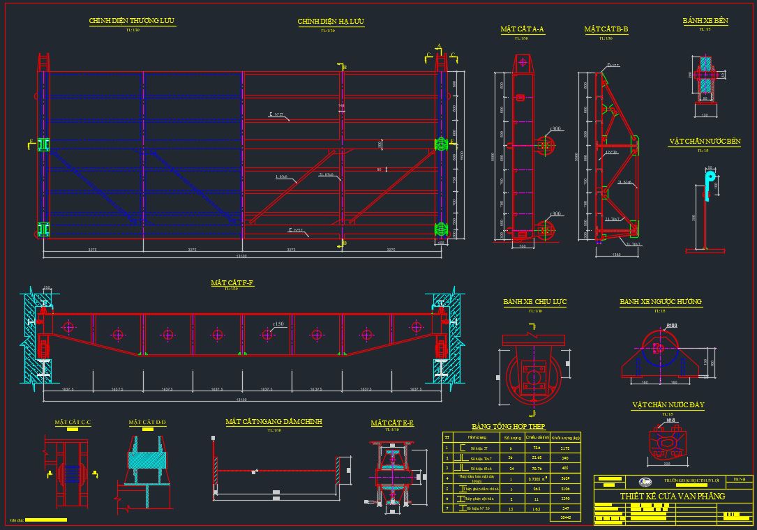 đại học thủy lợi,đồ án môn học,đồ án kết cấu thép,thiết kế cửa van phẳng,đề 57C