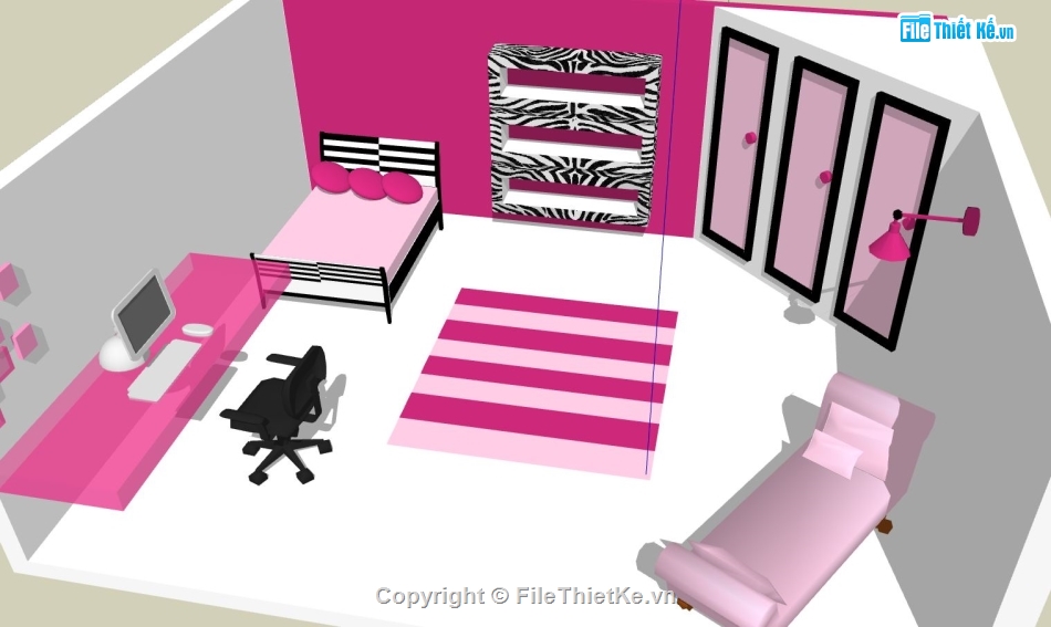 sketchup nội thất phòng ngủ,phòng ngủ sketchup,Thiết kế nội thất phòng ngủ