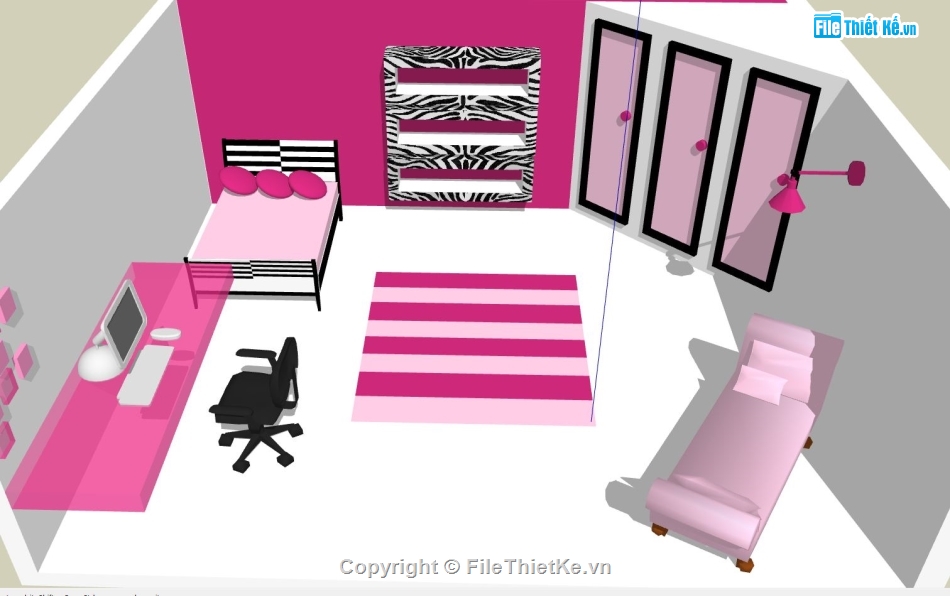 sketchup nội thất phòng ngủ,phòng ngủ sketchup,Thiết kế nội thất phòng ngủ
