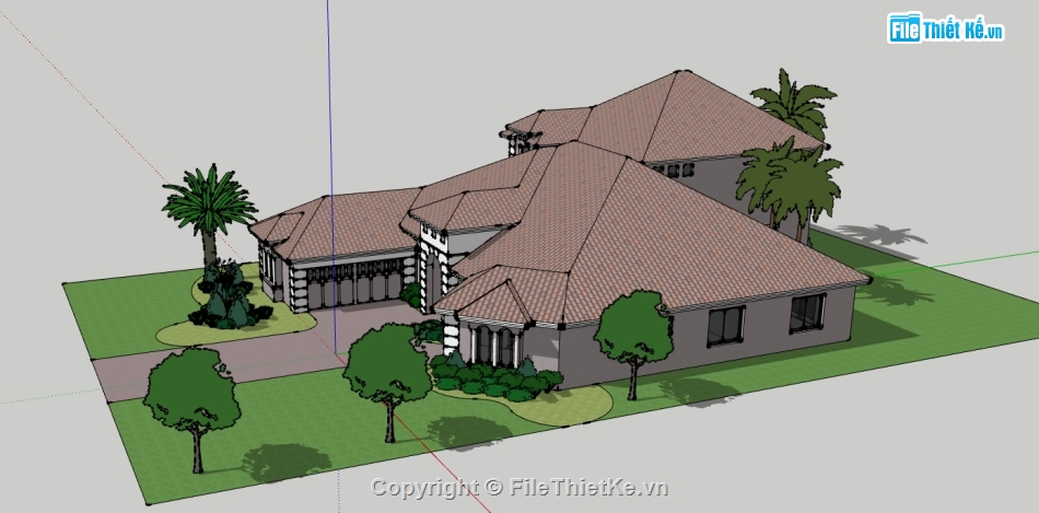 biệt thự mái nhật 2 tầng file su,dựng model su nhà biệt thự,thiết kế file sketchup biệt thự 2 tầng