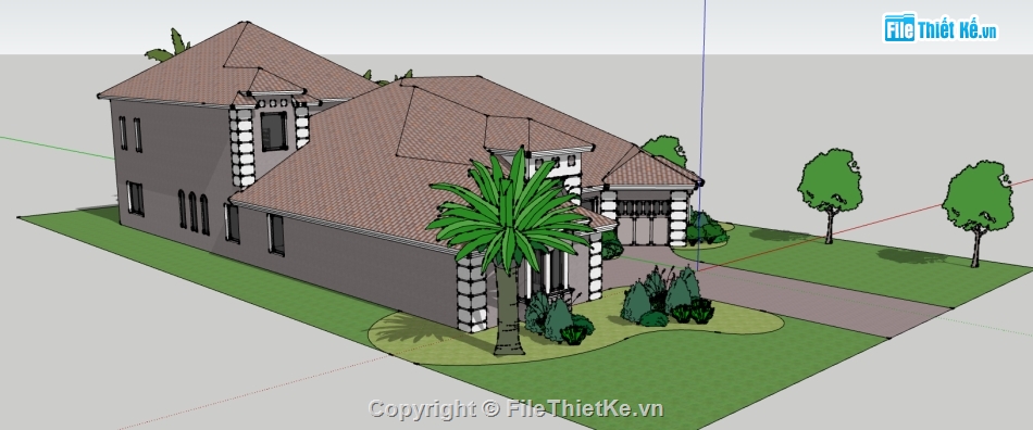 biệt thự mái nhật 2 tầng file su,dựng model su nhà biệt thự,thiết kế file sketchup biệt thự 2 tầng