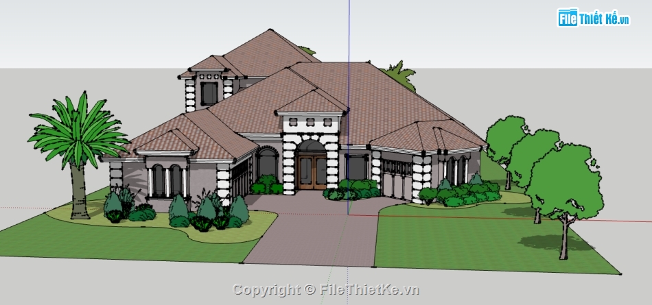 biệt thự mái nhật 2 tầng file su,dựng model su nhà biệt thự,thiết kế file sketchup biệt thự 2 tầng