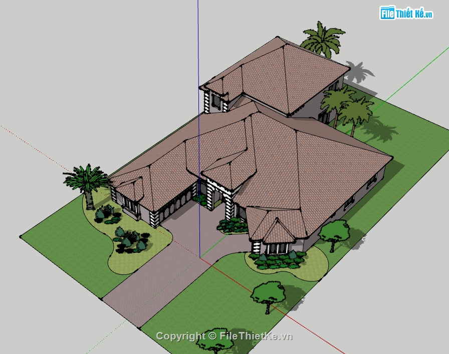 biệt thự mái nhật 2 tầng file su,dựng model su nhà biệt thự,thiết kế file sketchup biệt thự 2 tầng