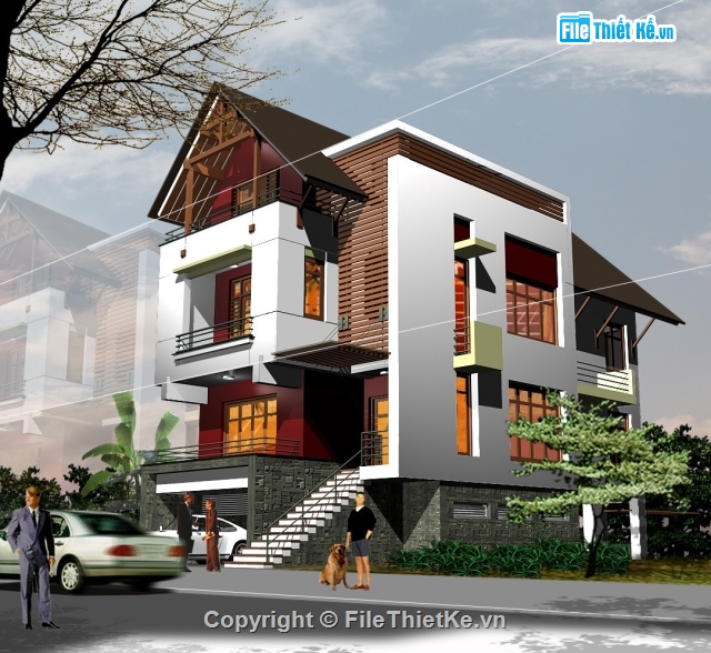 Biệt thự 4 tầng,biệt thự 11x23m,mẫu nhà hiện đại,bản vẽ biệt thự sang trọng