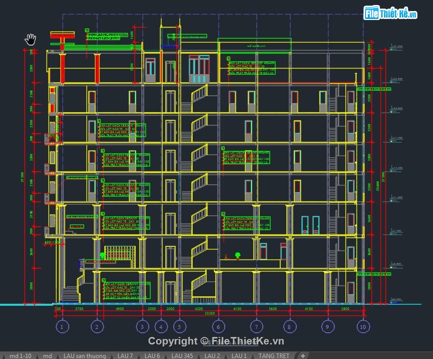 khách sạn,thiết kế khách sạn,cad khách sạn 7 tầng