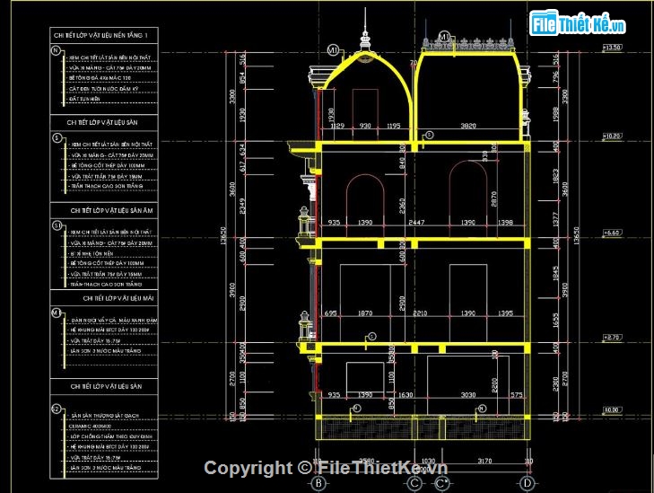 Mặt cắt lâu đài 3 tầng,file cad mặt cắt lâu đài,lâu đài 3 tầng file cad,bản vẽ mặt cắt lâu đài