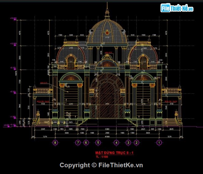 Mặt đứng lâu đài file cad,file cad mặt đứng lâu đài,file cad lâu đài,lâu đài 3 tầng,bản vẽ lâu đài 3 tầng