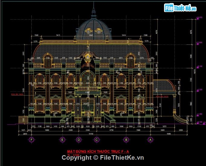 Mặt đứng lâu đài file cad,file cad mặt đứng lâu đài,file cad lâu đài,lâu đài 3 tầng,bản vẽ lâu đài 3 tầng