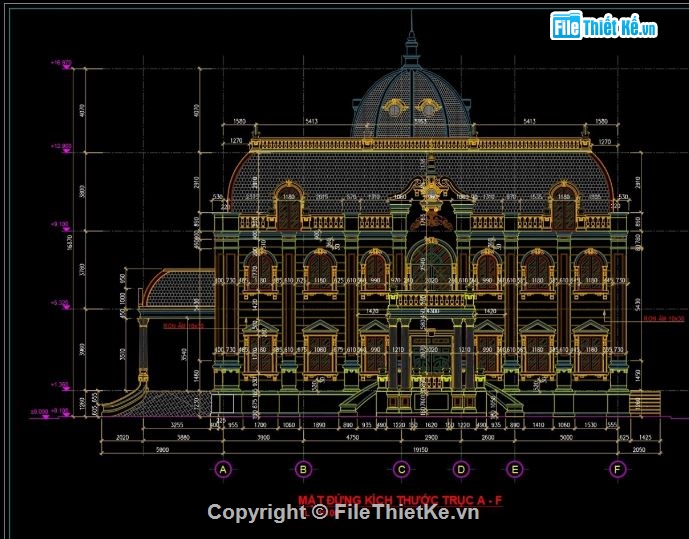 Mặt đứng lâu đài file cad,file cad mặt đứng lâu đài,file cad lâu đài,lâu đài 3 tầng,bản vẽ lâu đài 3 tầng