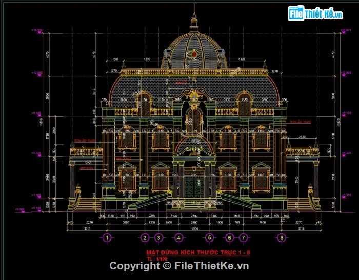 Mặt đứng lâu đài file cad,file cad mặt đứng lâu đài,file cad lâu đài,lâu đài 3 tầng,bản vẽ lâu đài 3 tầng