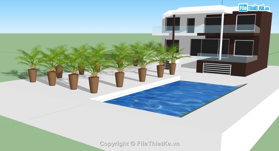 mặt tiền villa 2 tầng,villa đẹp,model sketchup villa 2 tầng