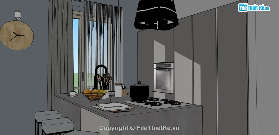 nội thất phòng bếp,dựng sketchup nội thất bếp ăn,model su phòng bếp ăn