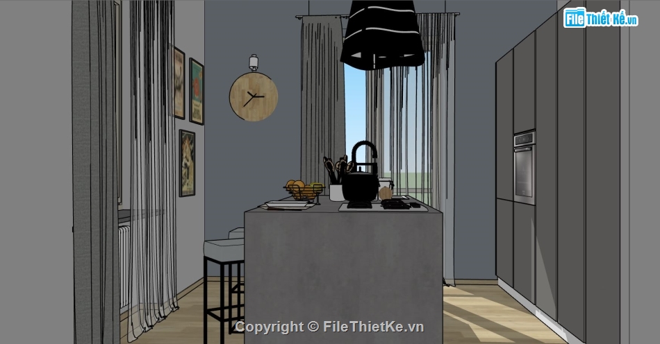 nội thất phòng bếp,dựng sketchup nội thất bếp ăn,model su phòng bếp ăn