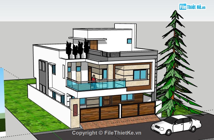 Biệt thự 2 tầng,file su biệt thự 2 tầng,mẫu biệt thự 2 tầng sketchup