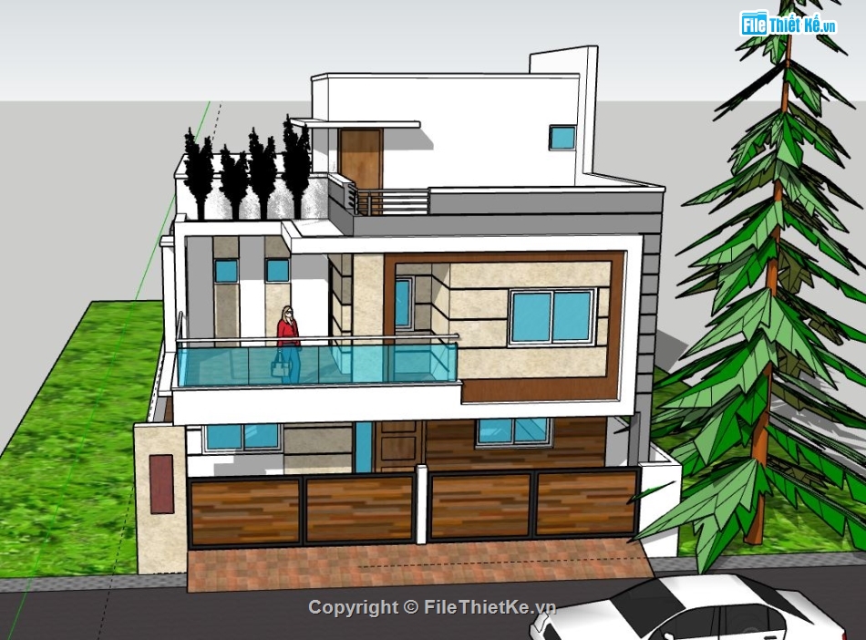 Biệt thự 2 tầng,file su biệt thự 2 tầng,mẫu biệt thự 2 tầng sketchup