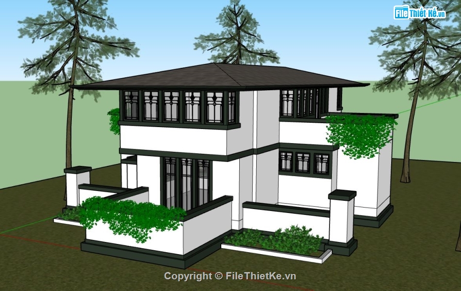 biệt thự 2 tầng,sketchup biệt thự 2 tầng,model su biệt thự 2 tầng