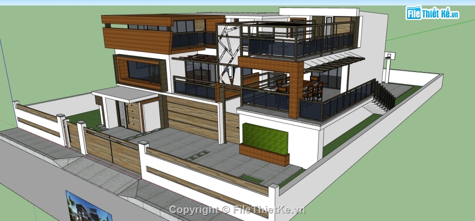 biệt thự hiện đại,biệt thự 2 tầng,sketchup biệt thự,biệt thự 2 tầng su