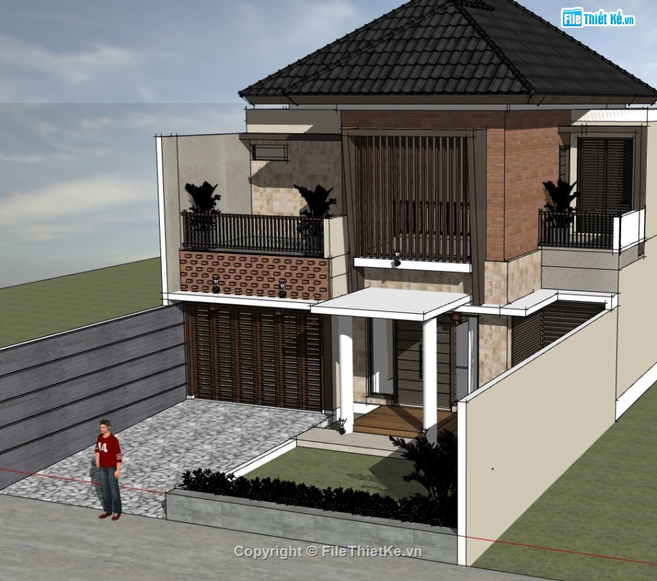 biệt thự 2 tầng,sketchup biệt thự 2 tầng,model su biệt thự 2 tầng