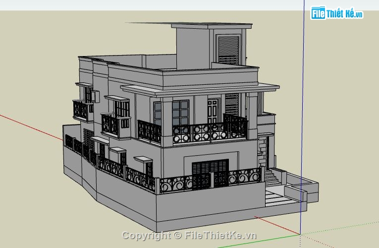 mẫu biệt thự 2 tầng,biệt thự 2 tầng,sketchup mẫu biệt thự 2 tầng