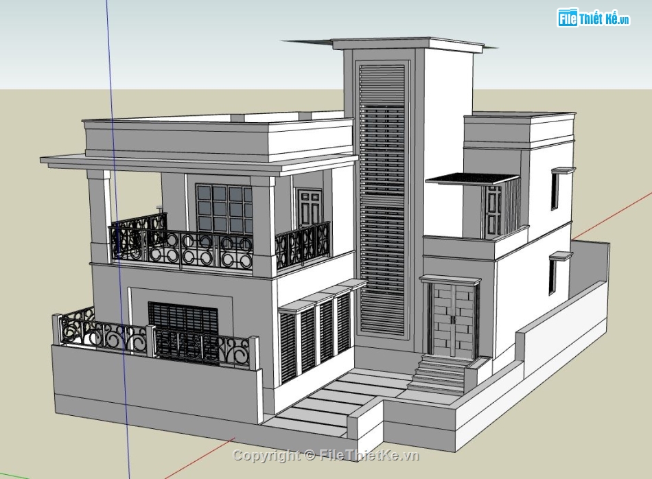 mẫu biệt thự 2 tầng,biệt thự 2 tầng,sketchup mẫu biệt thự 2 tầng