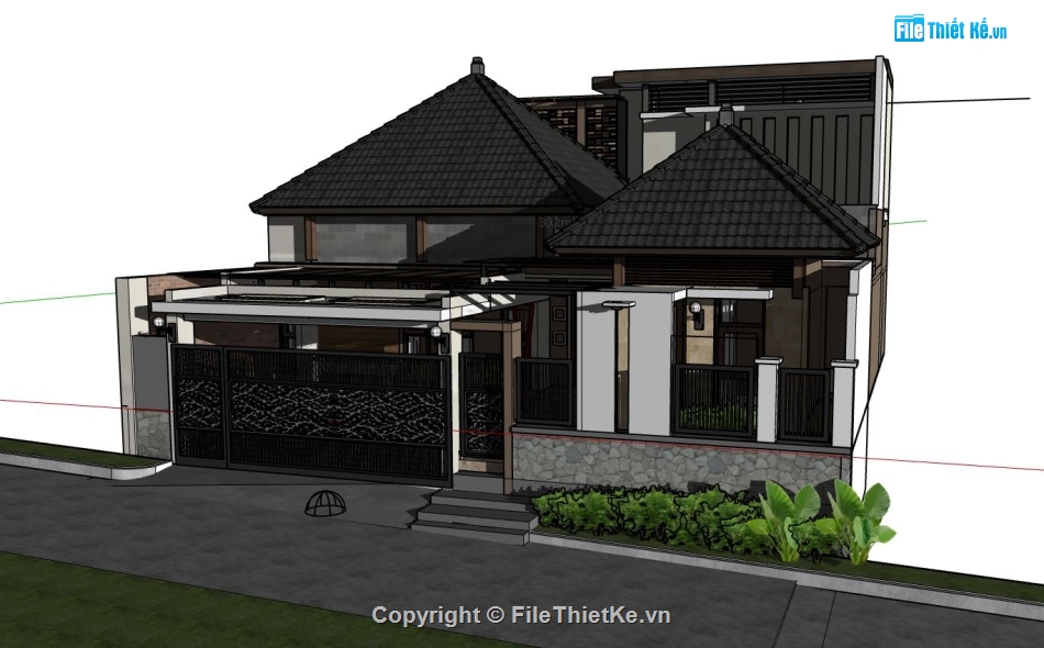 mẫu biệt thự sketchup,biệt thự 2 tầng,model su biệt thự 2 tầng,file sketchup 2 tầng