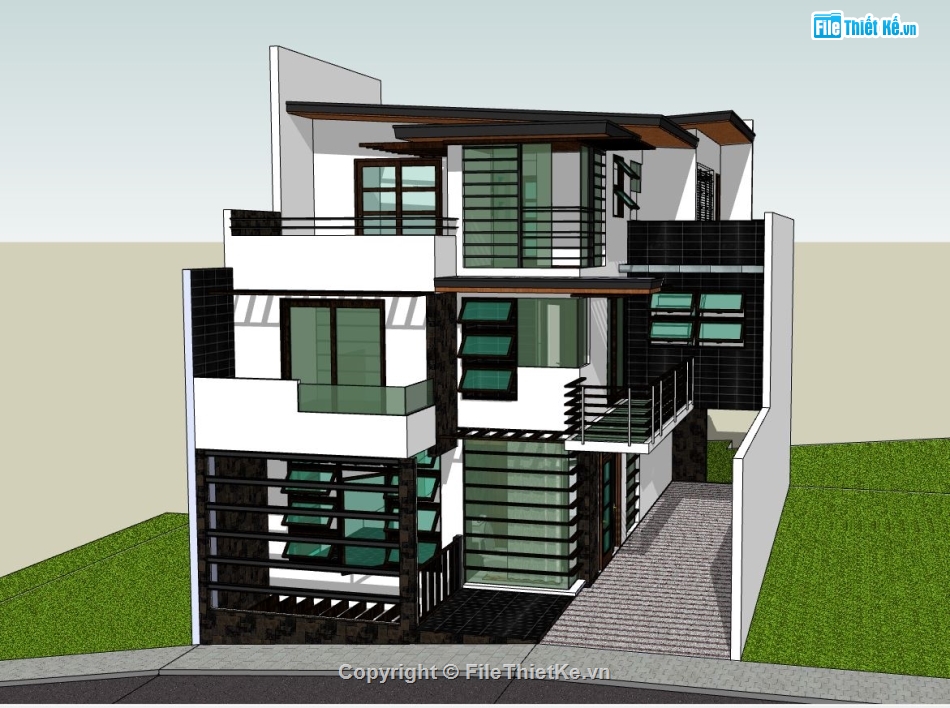 biệt thự 3 tầng,model sketchup biệt thự 3 tầng,sketchup biệt thự 3 tầng