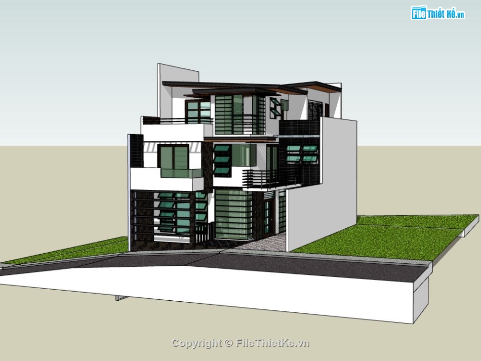 biệt thự 3 tầng,model sketchup biệt thự 3 tầng,sketchup biệt thự 3 tầng