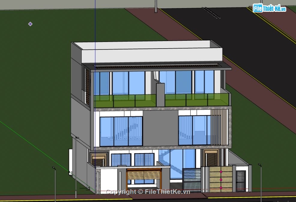 Biệt thự phố 3 tầng,model su biệt thự 3 tầng,biệt thự 3 tầng file su,sketchup biệt thự 3 tầng