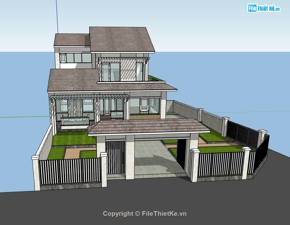 phối cảnh villa model sketchup,mẫu villa 3 tầng su đẹp,villa 3 tầng model su