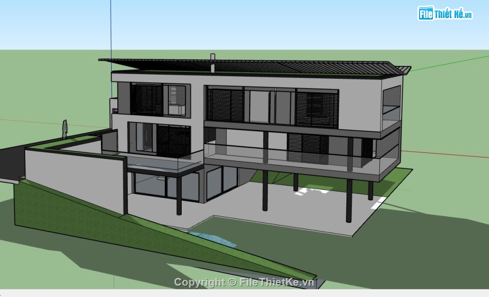 sketchup biệt thự 2 tầng,model biệt thự 2 tầng,biệt thự 2 tầng