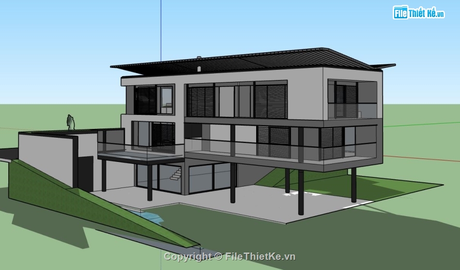 sketchup biệt thự 2 tầng,model biệt thự 2 tầng,biệt thự 2 tầng